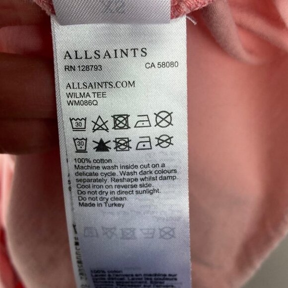 All Saints Pink Tee Crew Neck Twist Size XS TShirt Wilma Cotton Top Short Sleeve - Picture 9 of 11
